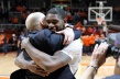 Illinois' Brandon Paul (3) hugs head coach John Groce while celebrating the upset-win over No. 1 Indiana at the Assembly Hall on Thursday, Feb. 7, 2013. (Daryl Quitalig/Midway Madness)